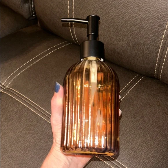 Amber Glass Soap Dispenser with Black Pump - Picture 2 of 5